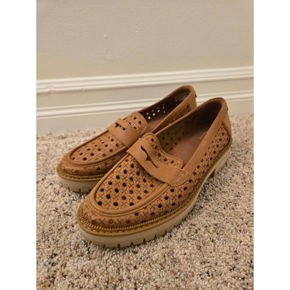 TOMS Brown Woven Leather Lug Sole Penny Loafers Women's US 9.5 Platform Shoes